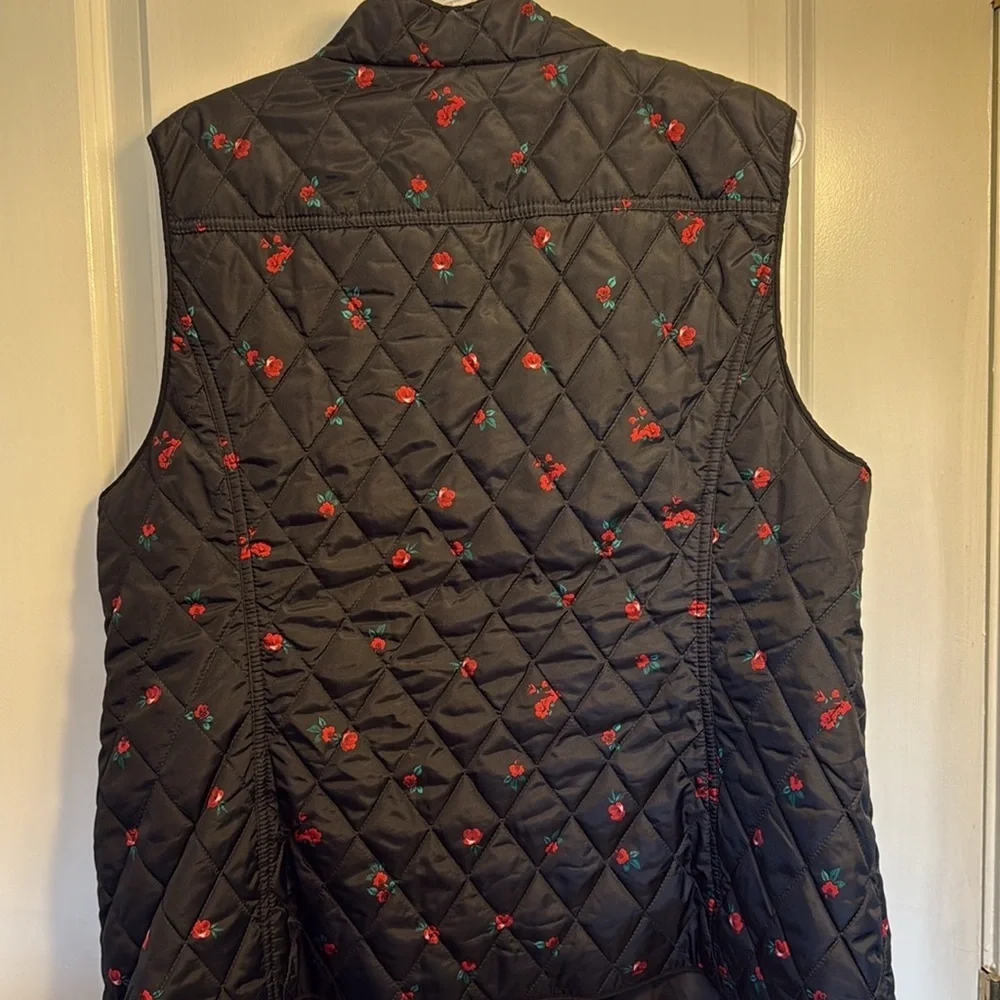 Charter Club Black Quilted Vest with Red and Green Floral - Picture 6 of 6